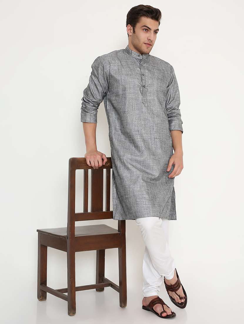 men solid mandarin neck long kurta