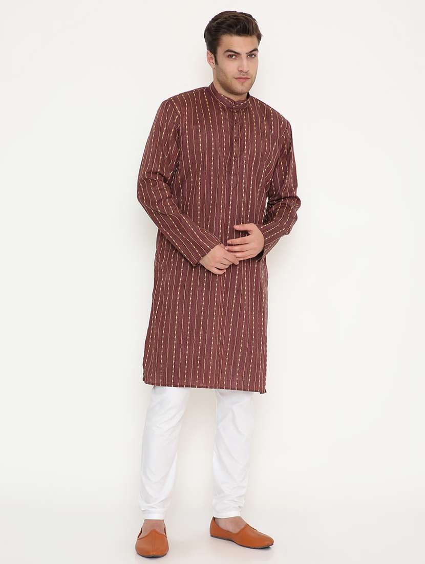 men solid with work mandarin neck long kurta