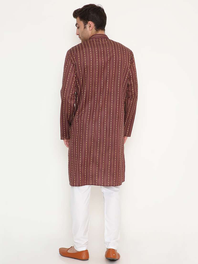 men solid with work mandarin neck long kurta - 22068450 -  Standard Image - 3