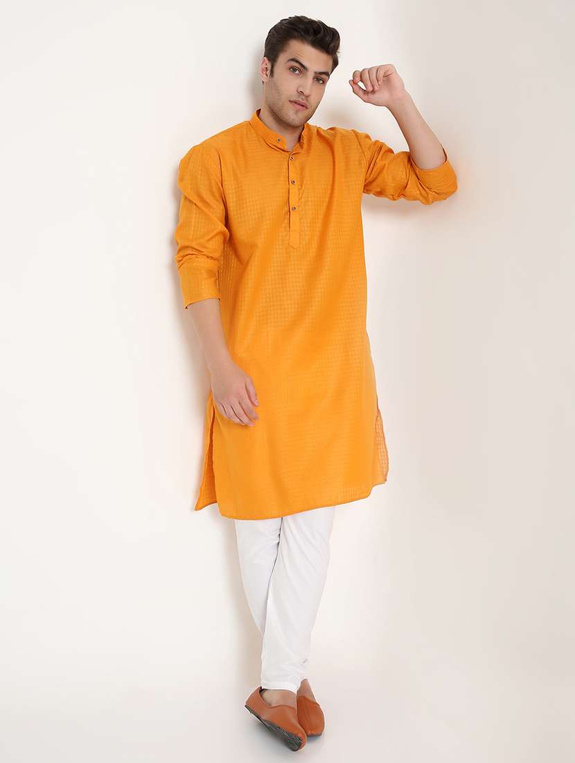 men self design mandarin neck long kurta