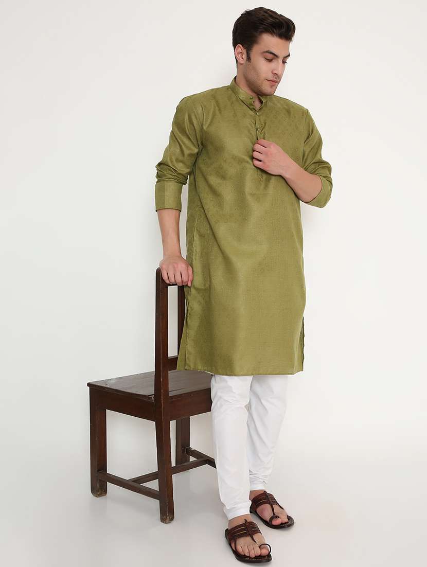 men self design mandarin neck long kurta