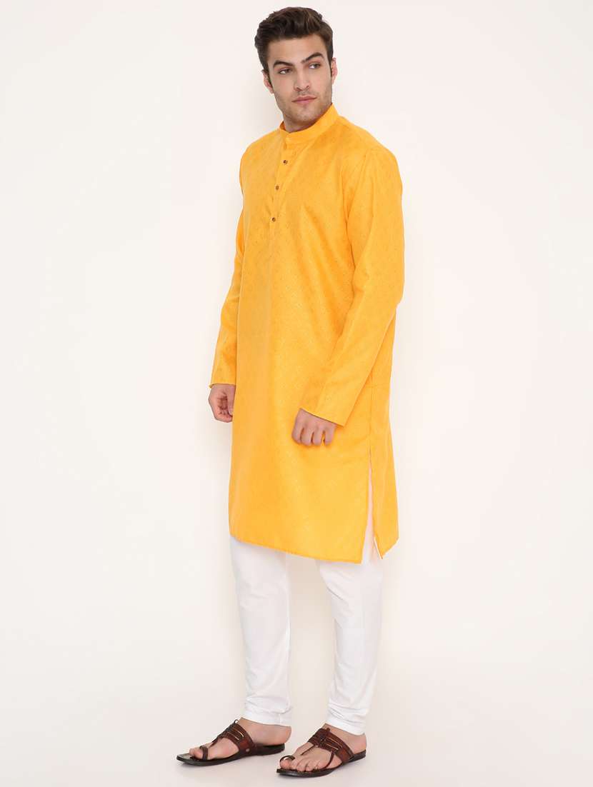 men self design mandarin neck long kurta - 22068453 -  Standard Image - 3
