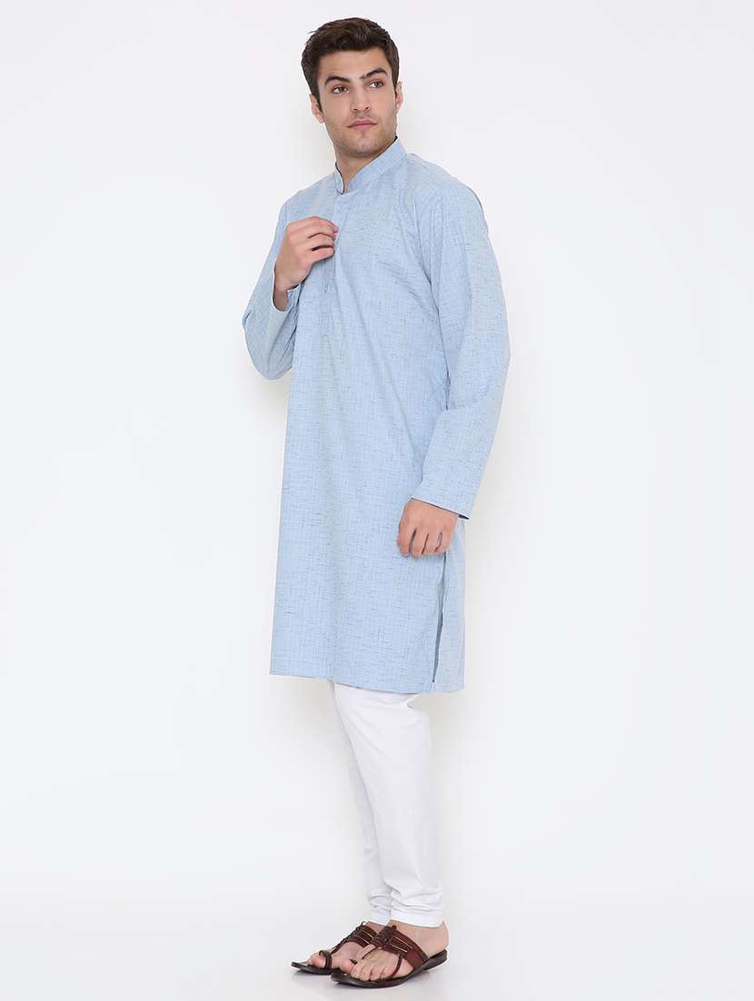 men self design mandarin neck long kurta - 22068454 -  Standard Image - 3
