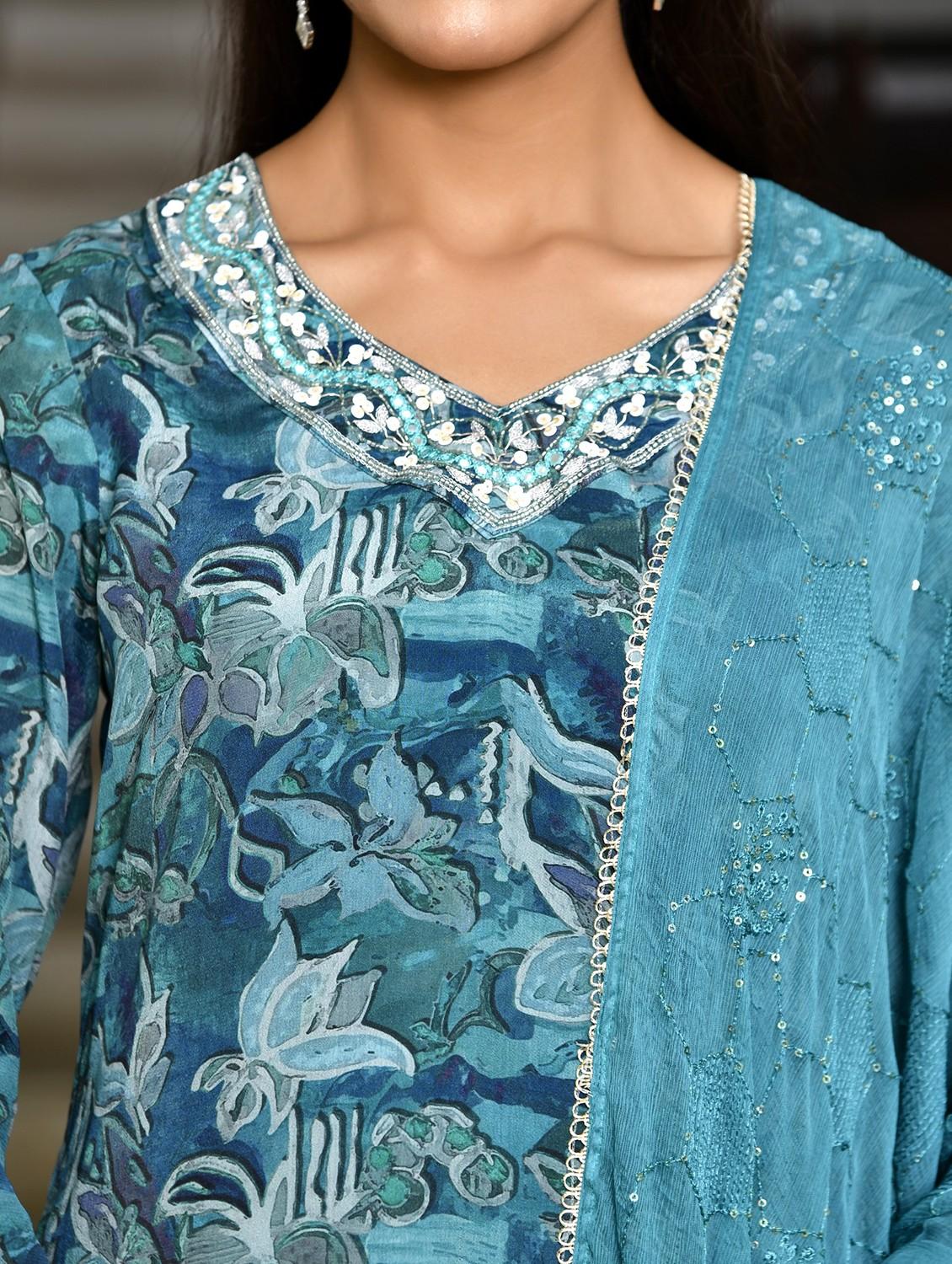 women three quarter sleeve kurta pant with dupatta set - 22068464 - Standard Image - 5