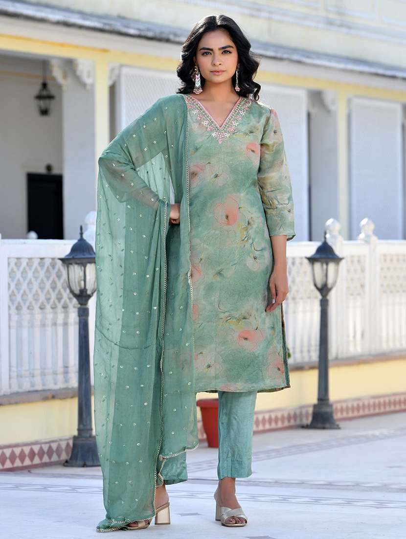 women three quarter sleeve kurta pant with dupatta set
