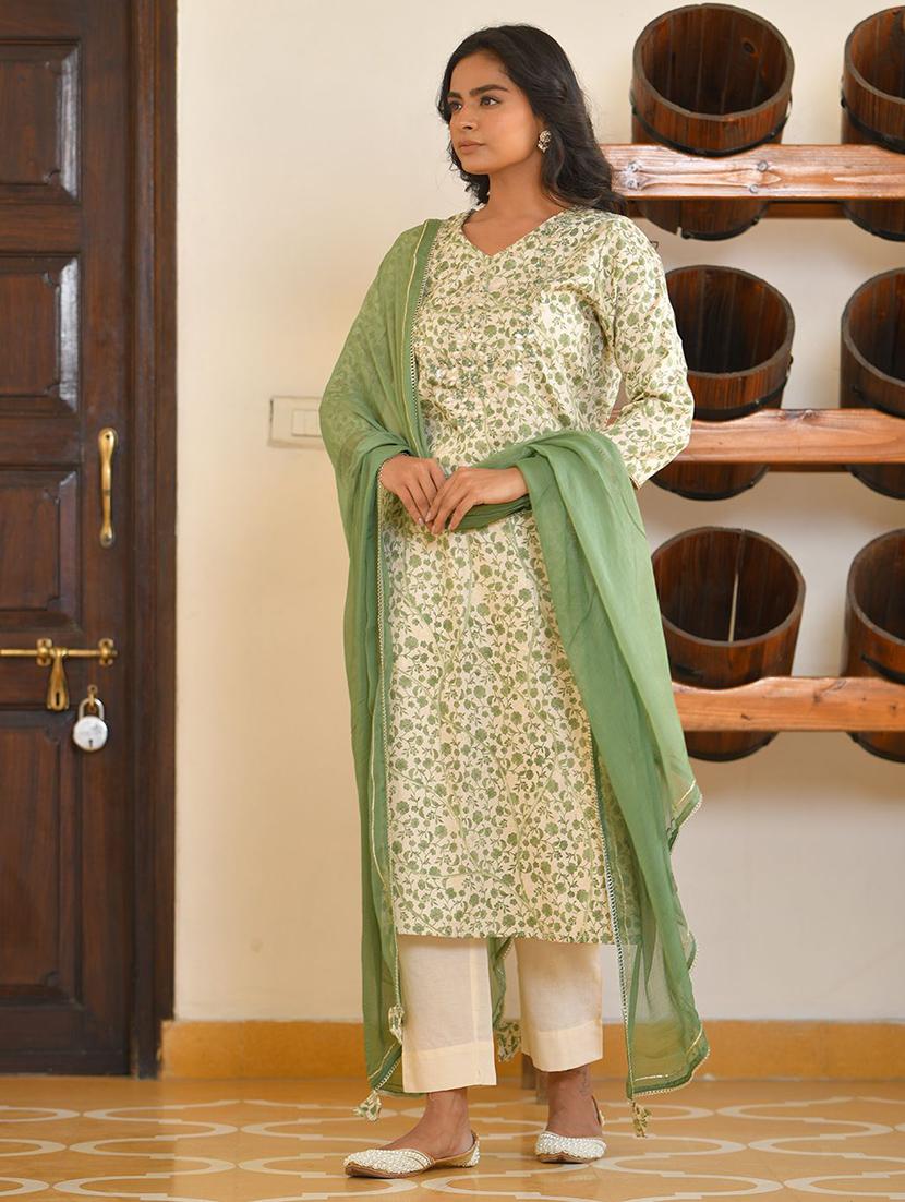 women three quarter sleeve kurta pant with dupatta set - 22068485 - Standard Image - 3