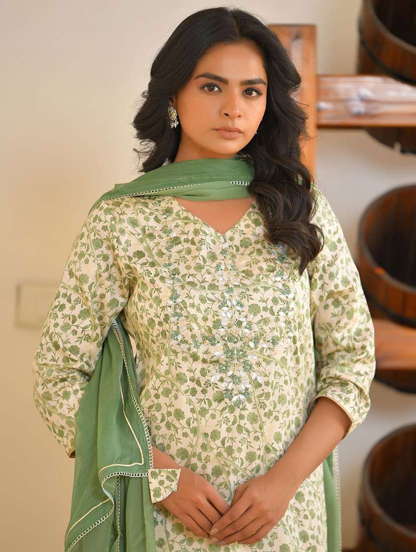 women three quarter sleeve kurta pant with dupatta set - 22068485 - Standard Image - 5