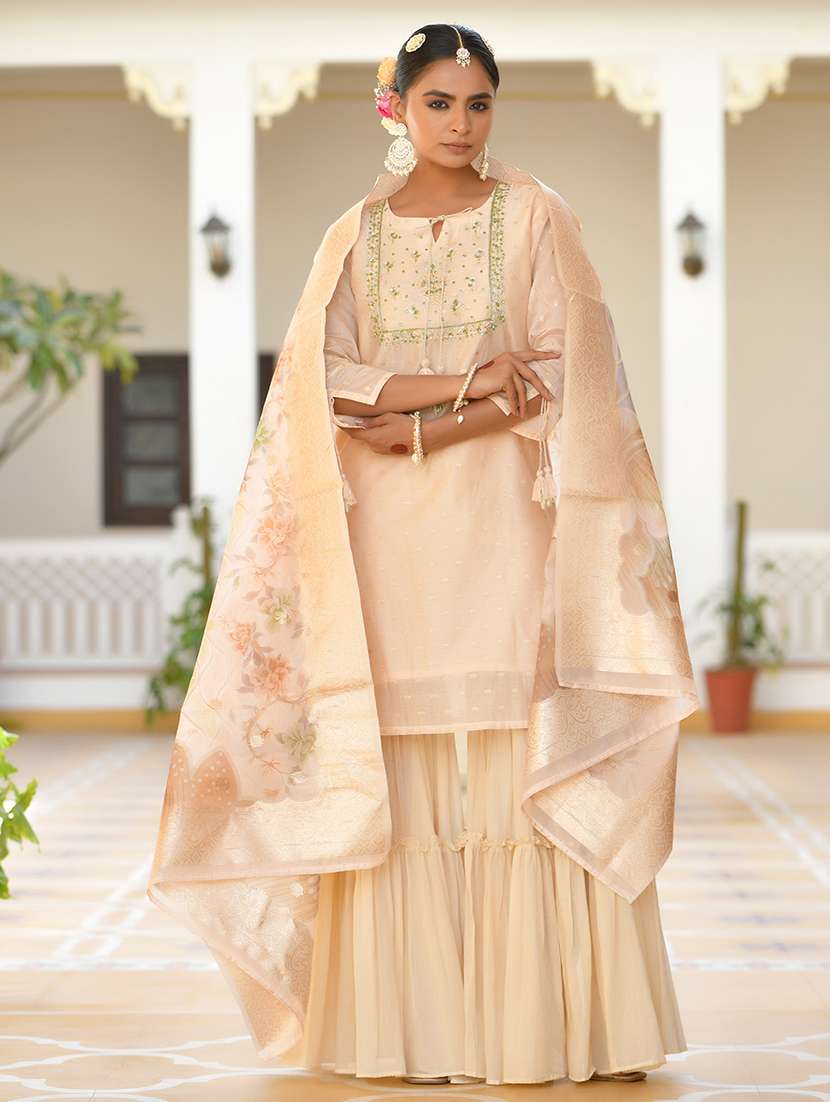 women three quarter sleeve kurta sharara with dupatta set - 22068489 - Standard Image - 3