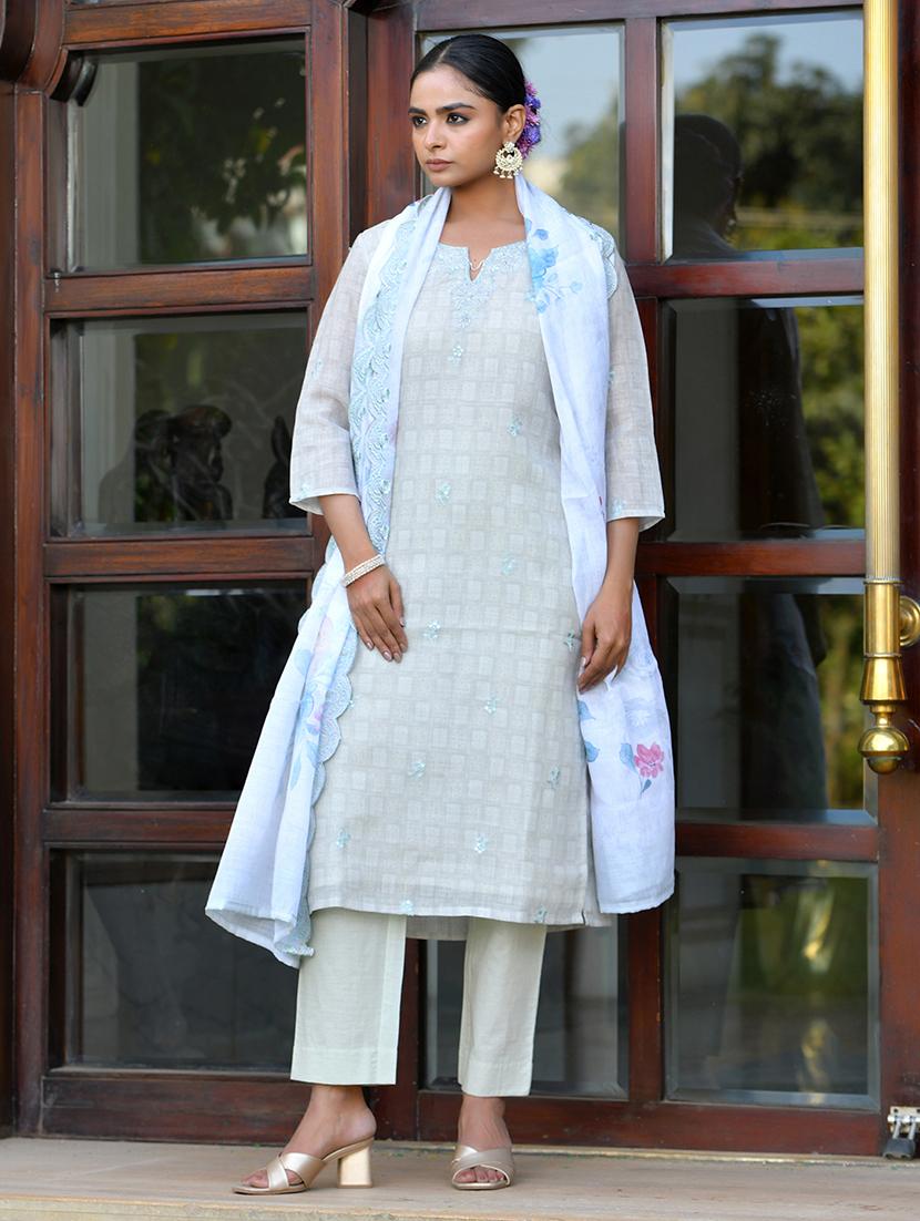 women three quarter sleeve kurta pant with dupatta set - 22068490 - Standard Image - 3