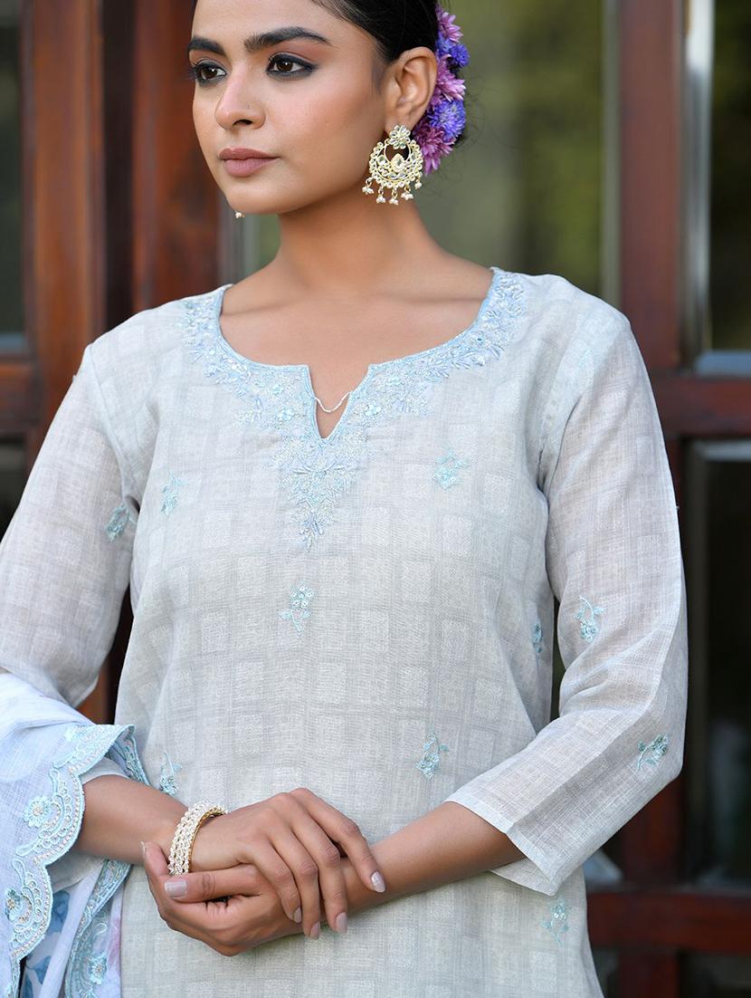 women three quarter sleeve kurta pant with dupatta set - 22068490 - Standard Image - 5