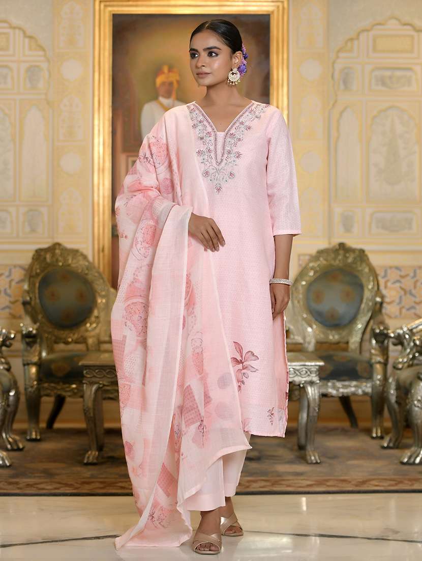 women three quarter sleeve kurta pant with dupatta set