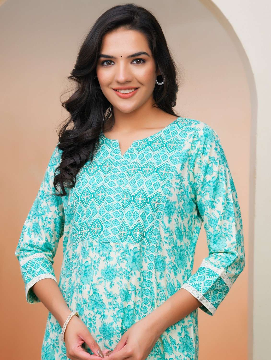 women three quarter sleeve kurta pant with dupatta set - 22068500 - Standard Image - 5