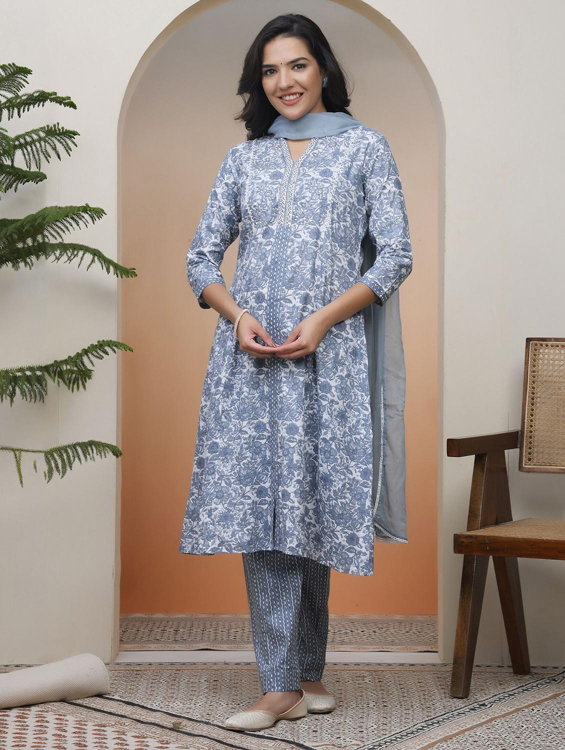 women three quarter sleeve kurta pant with dupatta set - 22068503 -  Zoom Image - 0