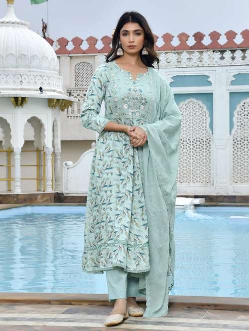 women three quarter sleeve kurta pant with dupatta set - 22068508 -  Standard Image - 0