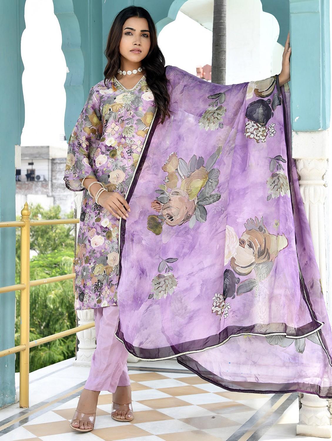 women three quarter sleeve kurta pant with dupatta set - 22068509 - Zoom Image - 0