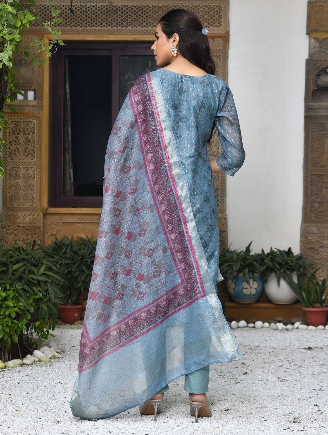 women three quarter sleeve kurta pant with dupatta set - 22068510 -  Standard Image - 3