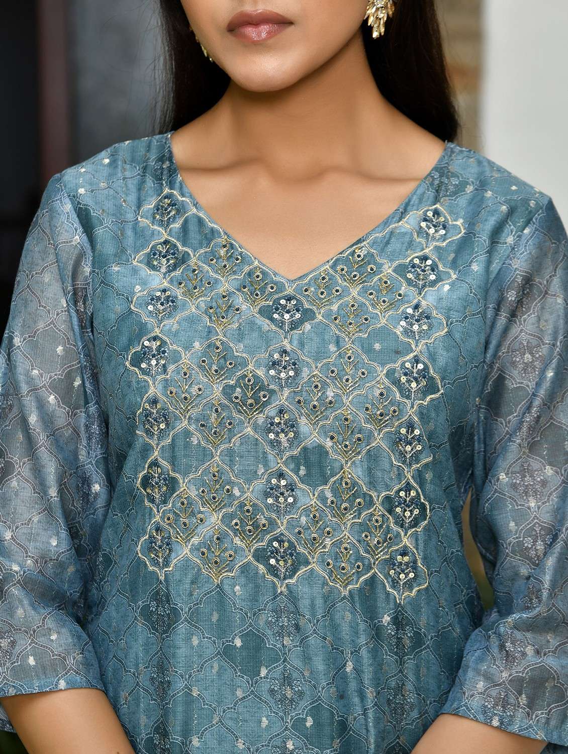 women three quarter sleeve kurta pant with dupatta set - 22068510 -  Standard Image - 5