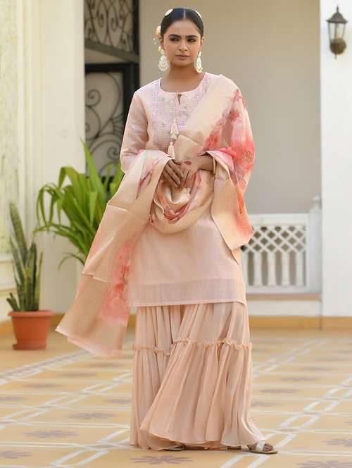 women three quarter sleeve kurta sharara with dupatta set - 22068524 -  Standard Image - 0