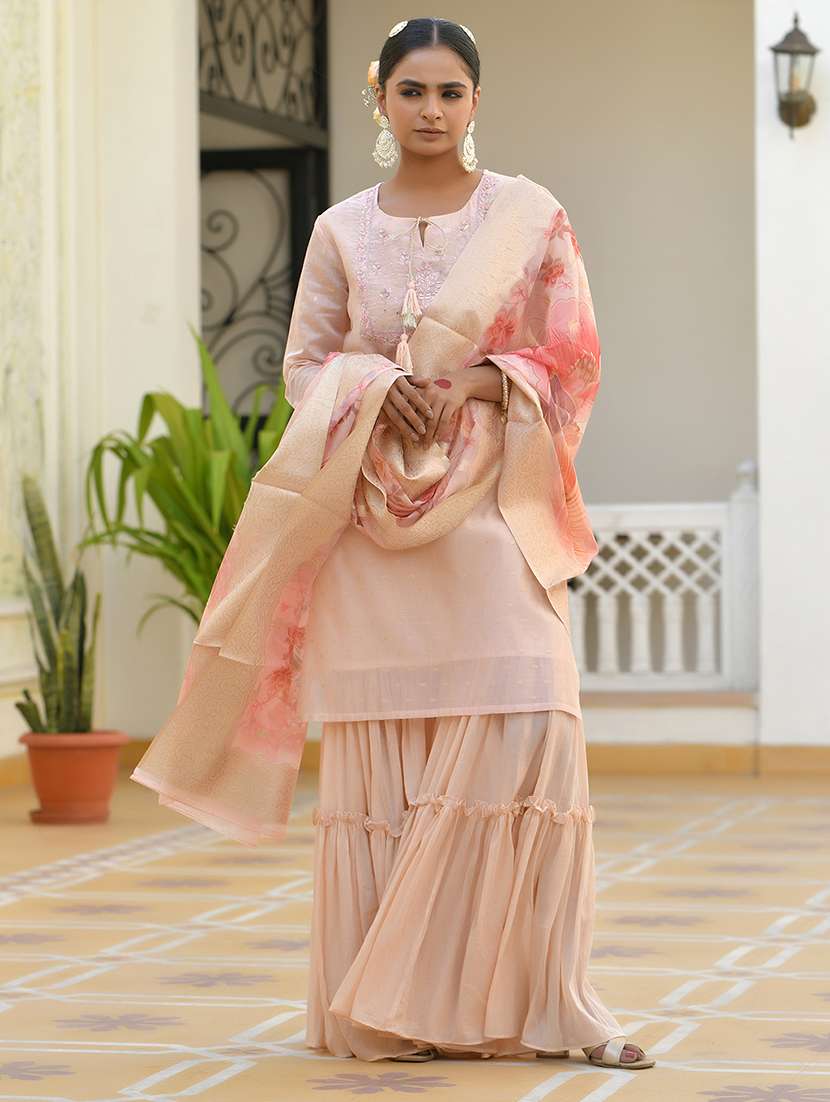 women three quarter sleeve kurta sharara with dupatta set - 22068524 -  Zoom Image - 0