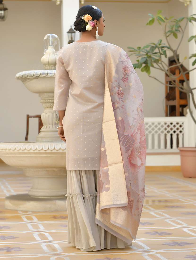 women three quarter sleeve kurta sharara with dupatta set - 22068526 - Standard Image - 3