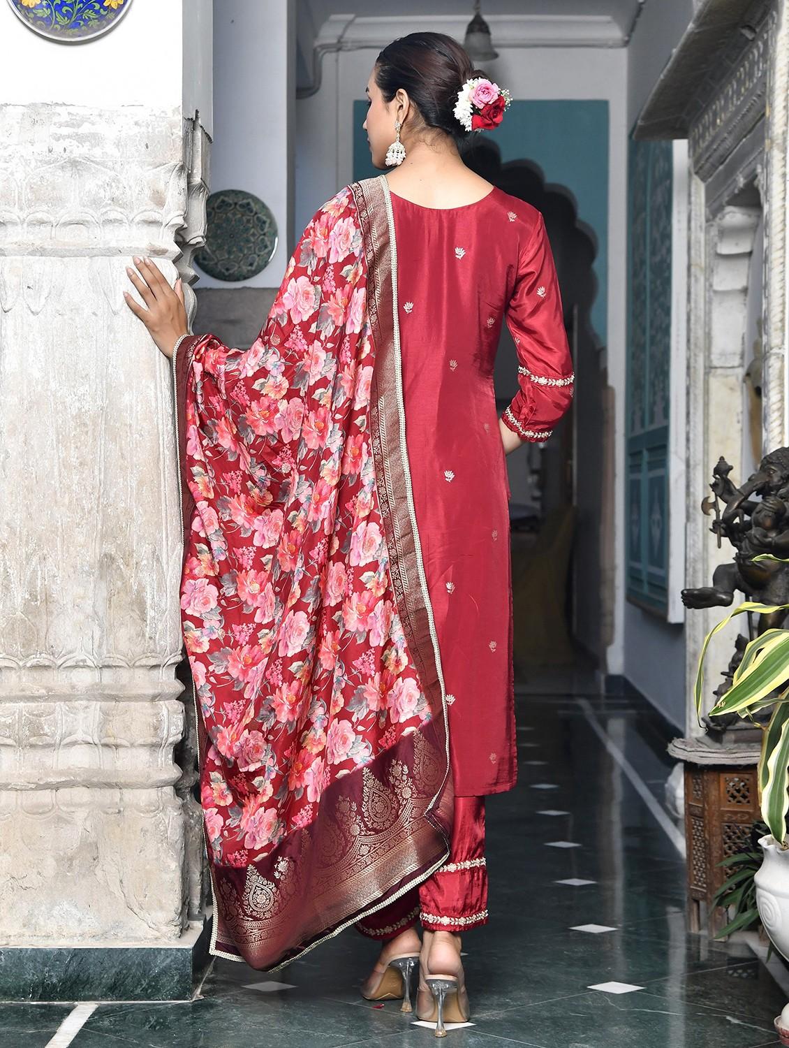 women three quarter sleeve kurta pant with dupatta set - 22068535 - Standard Image - 3