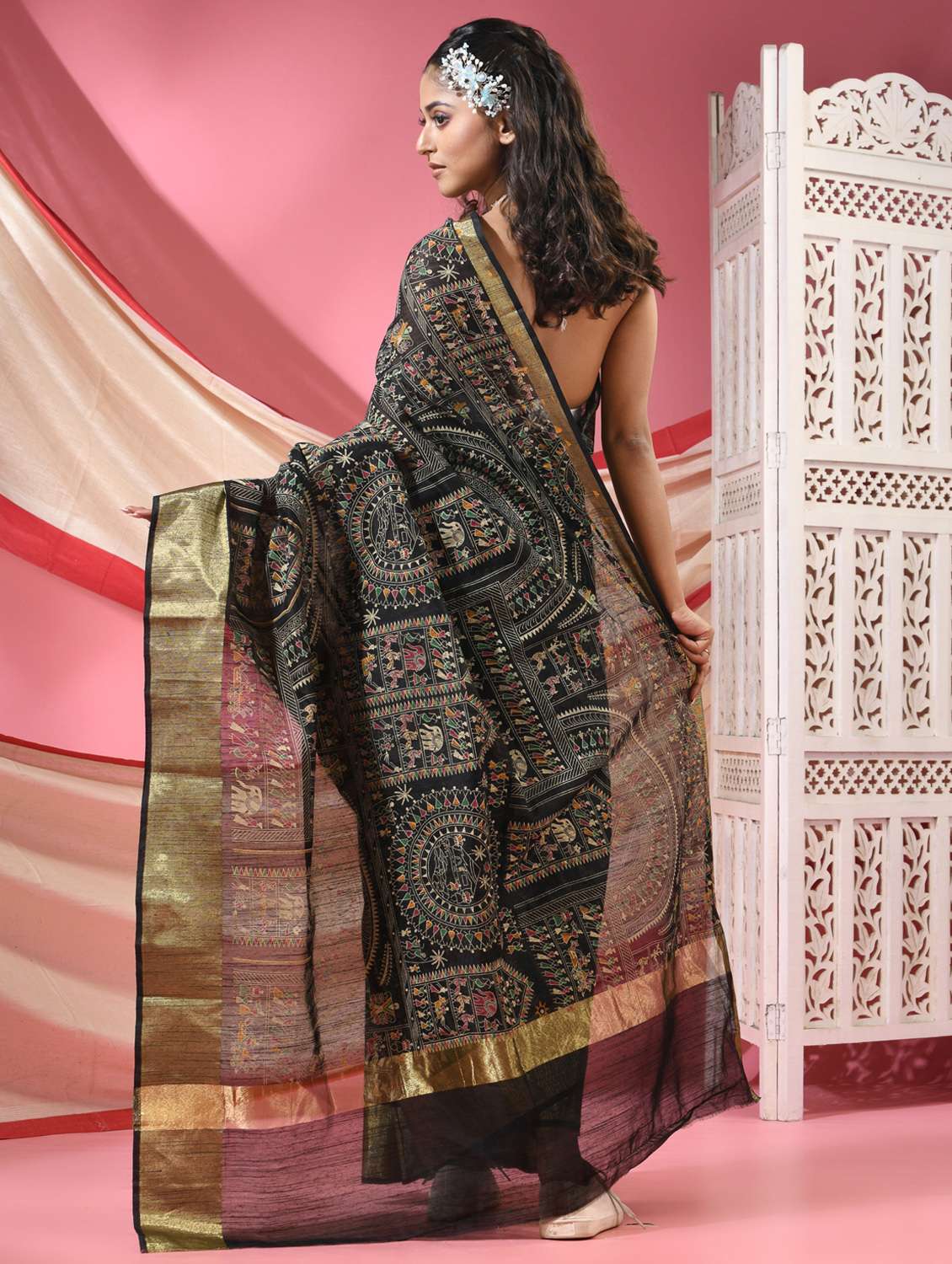 women warli printed handloom saree with blouse - 22068646 -  Standard Image - 3