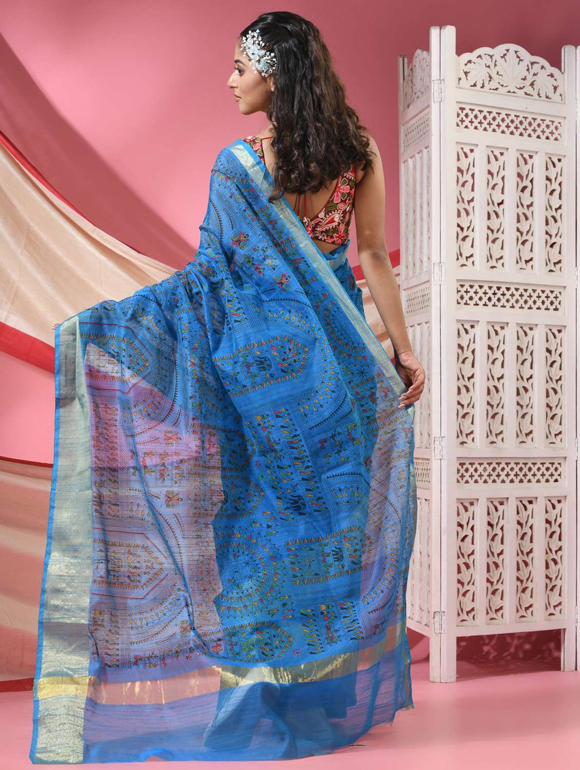women warli printed handloom saree with blouse - 22068647 -  Standard Image - 3