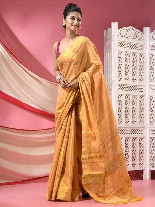 women solid tussar silk saree with blouse - 22068650 -  Standard Image - 0