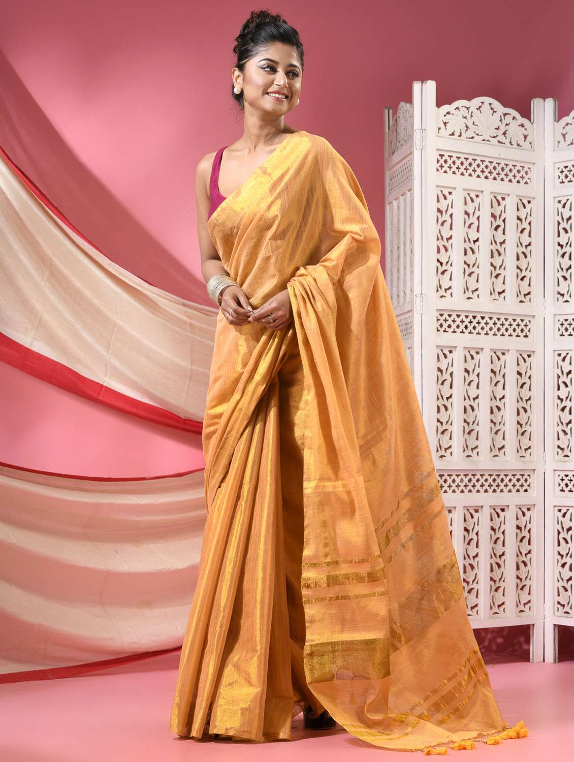 women solid tussar silk saree with blouse - 22068650 -  Zoom Image - 0