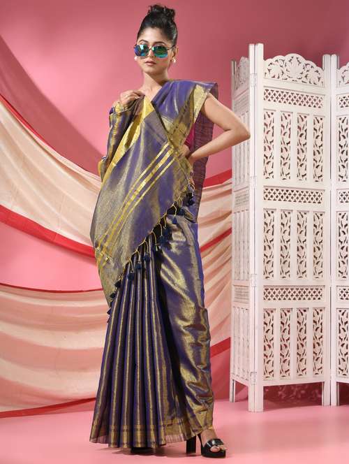 women solid tussar silk saree with blouse - 22068651 - Standard Image - 0