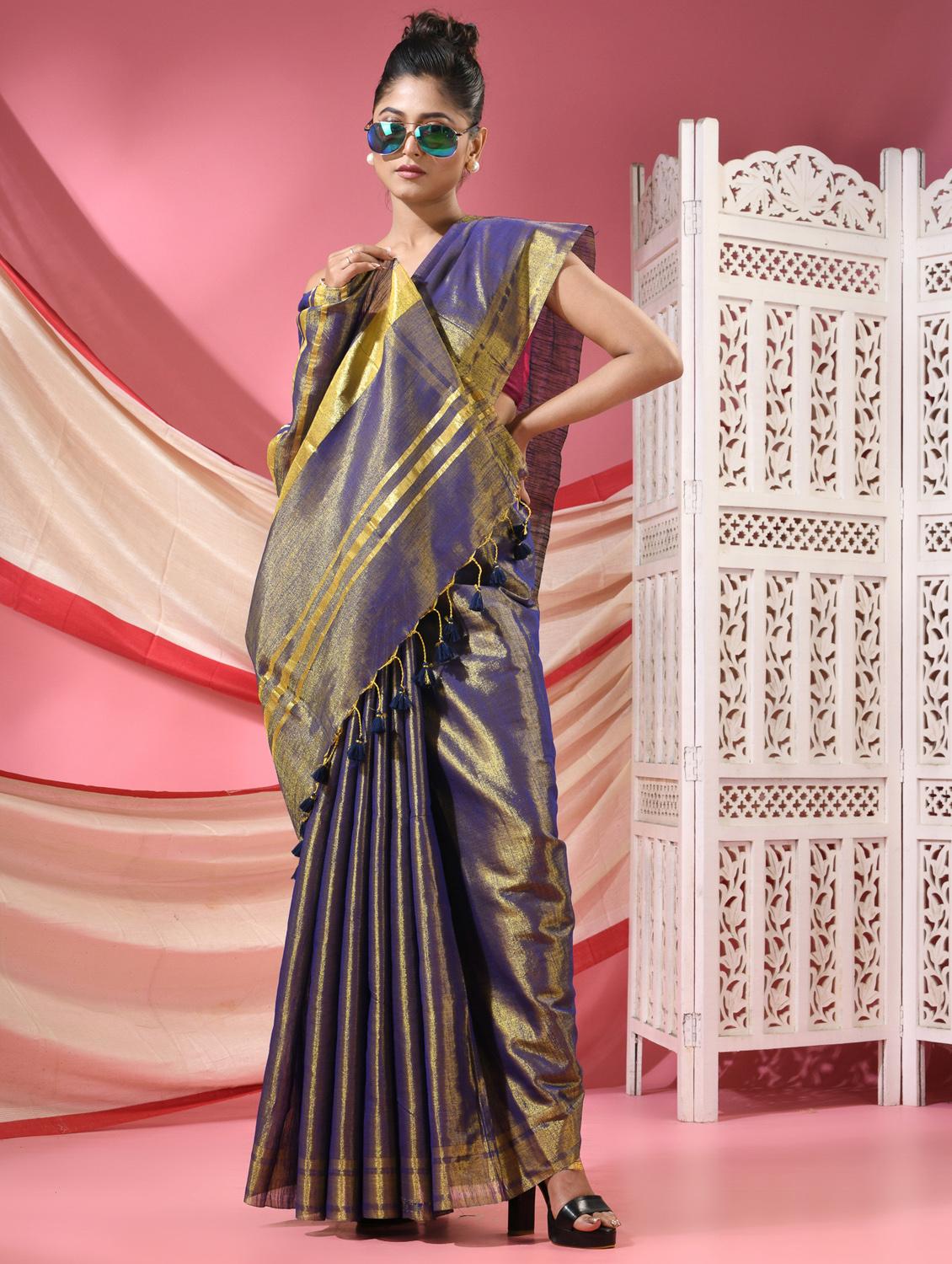 women solid tussar silk saree with blouse - 22068651 - Zoom Image - 0