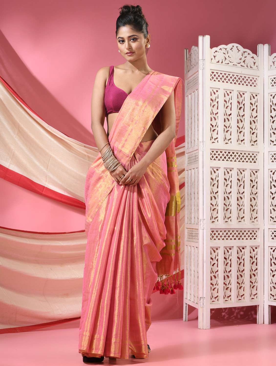 women solid tussar silk saree with blouse