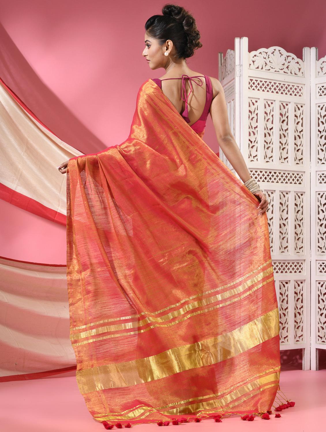 women solid tussar silk saree with blouse - 22068653 - Standard Image - 3
