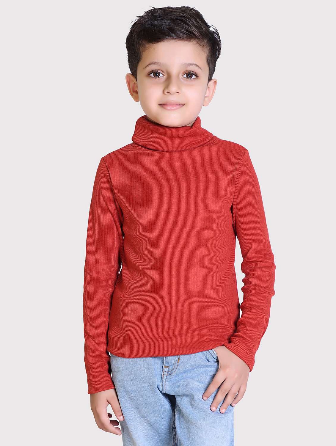 boys solid high neck long sleeve sweater