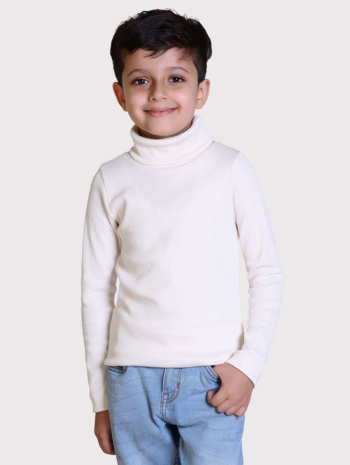 boys solid high neck long sleeve sweater
