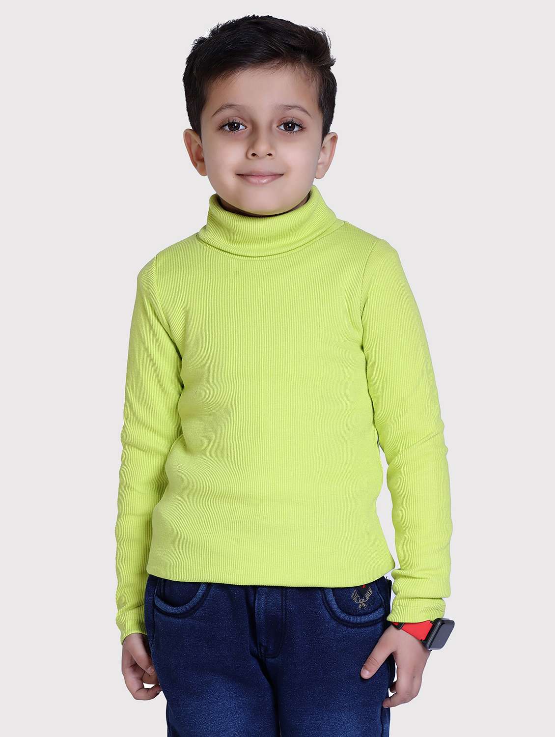 boys solid high neck long sleeve sweater