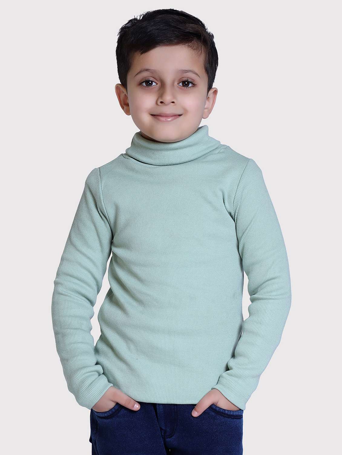 boys solid high neck long sleeve sweater