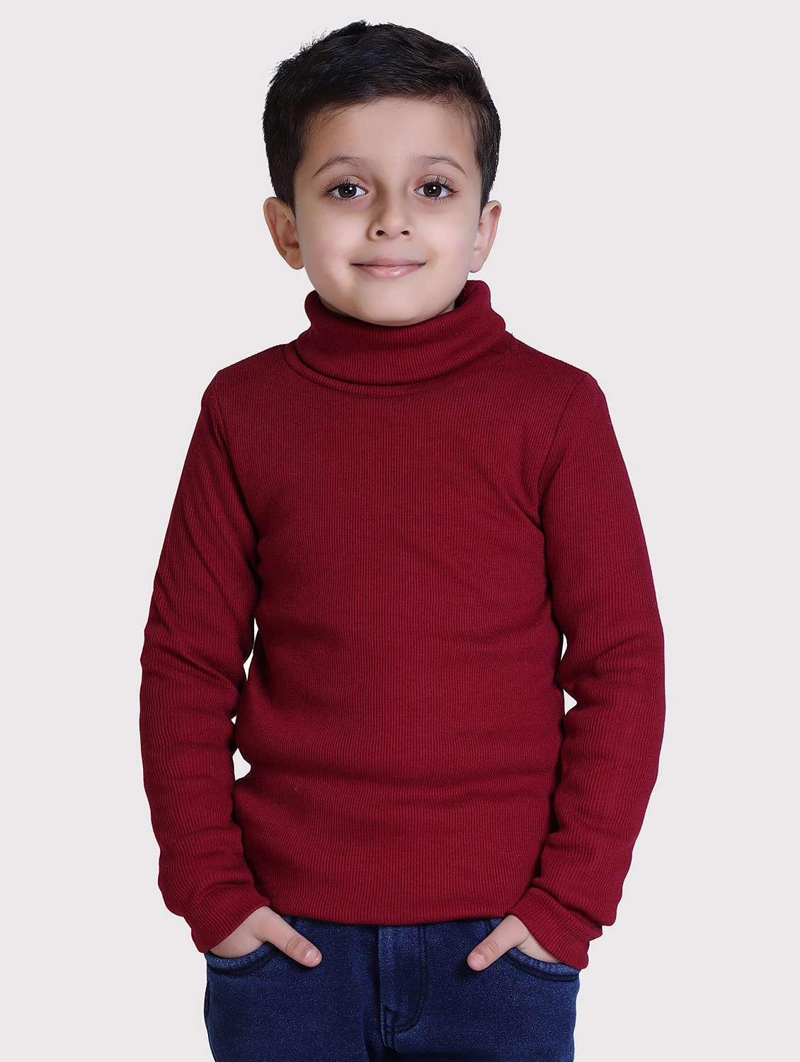 boys solid high neck long sleeve sweater