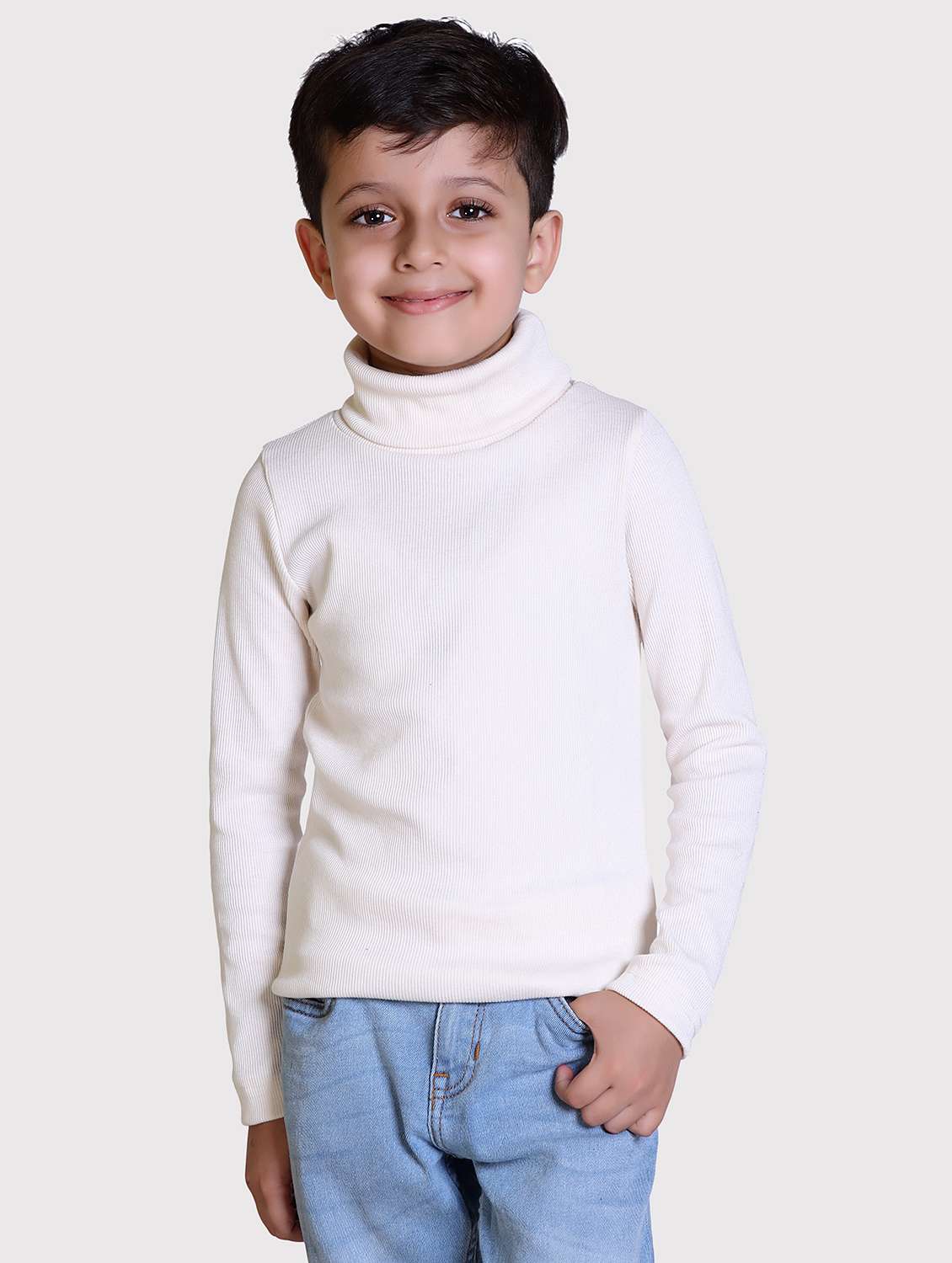boys solid high neck long sleeve sweater