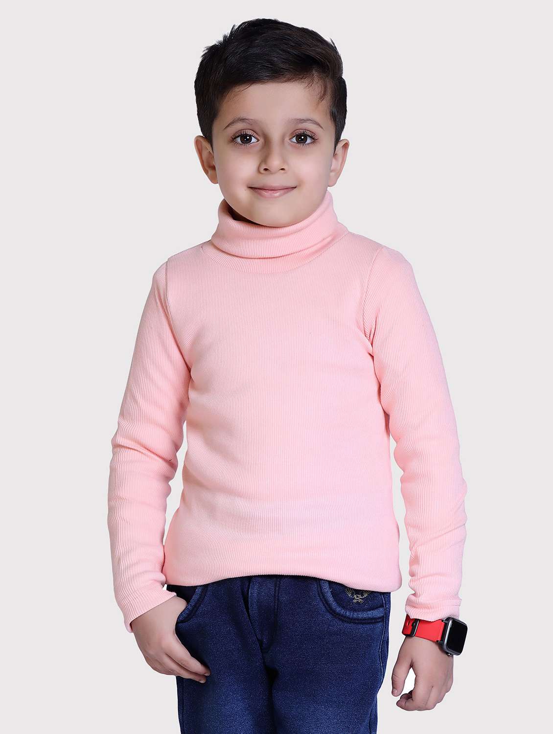 boys solid high neck long sleeve sweater