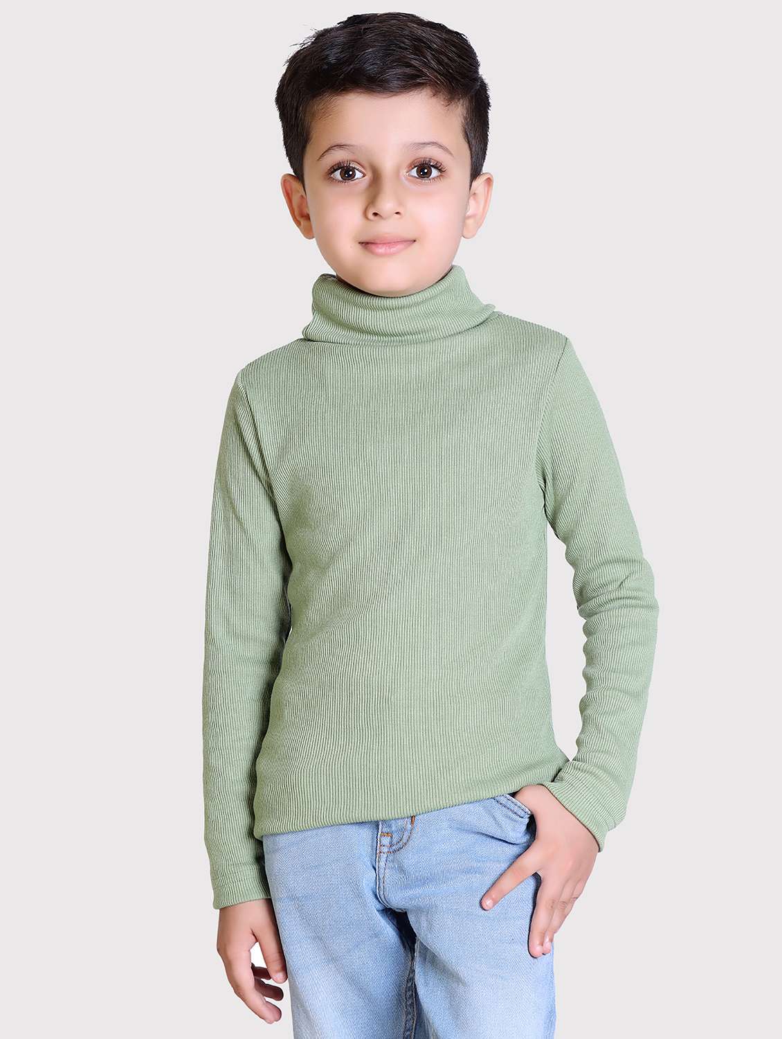 boys solid high neck long sleeve sweater
