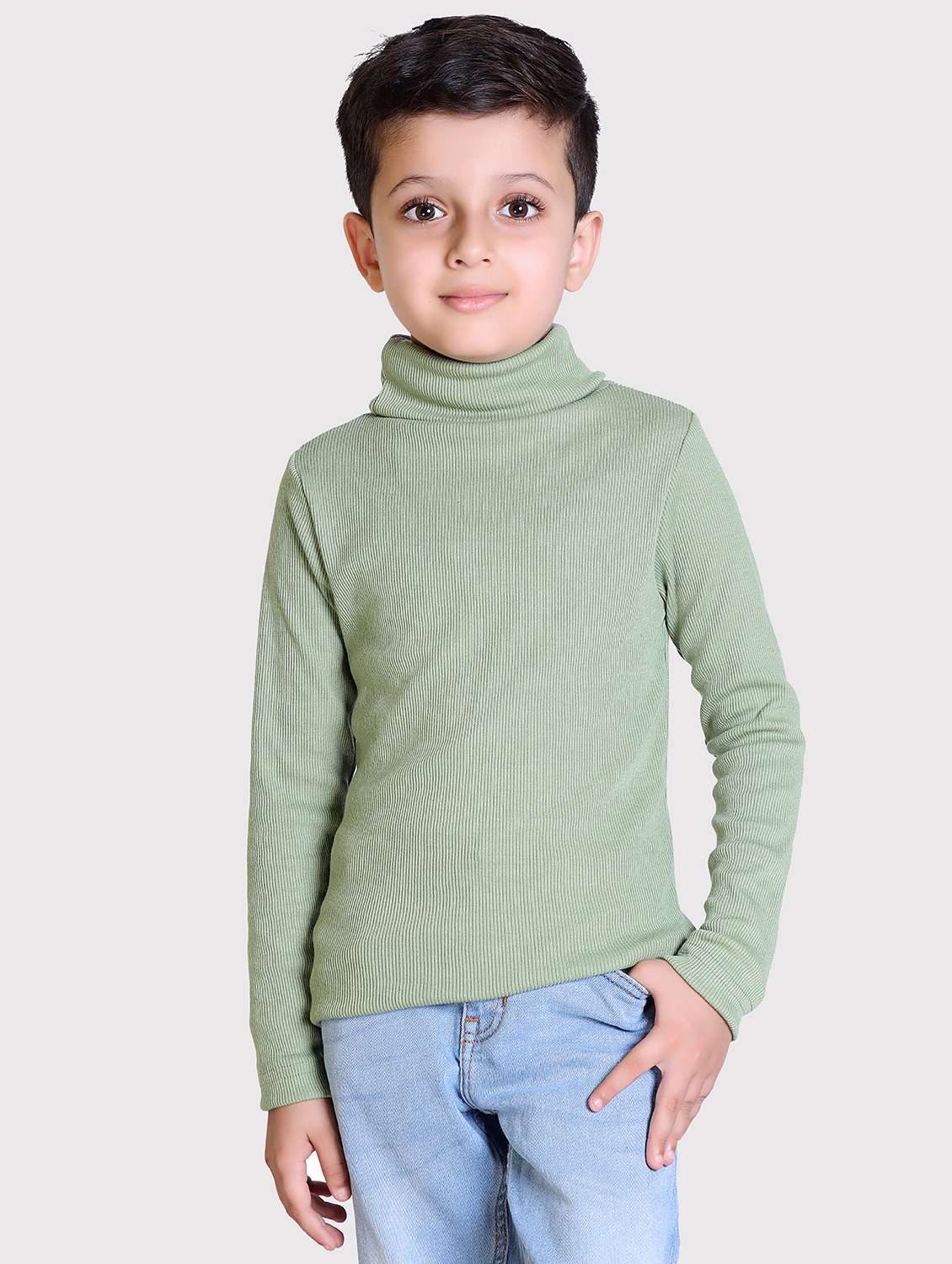 boys solid high neck long sleeve sweater