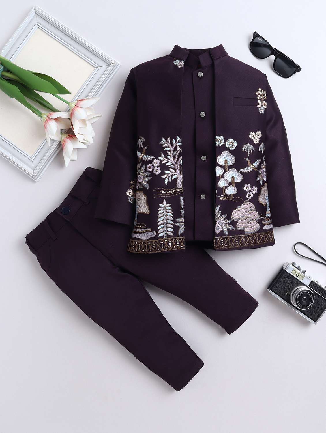 boys purple embeoidered sherwani set