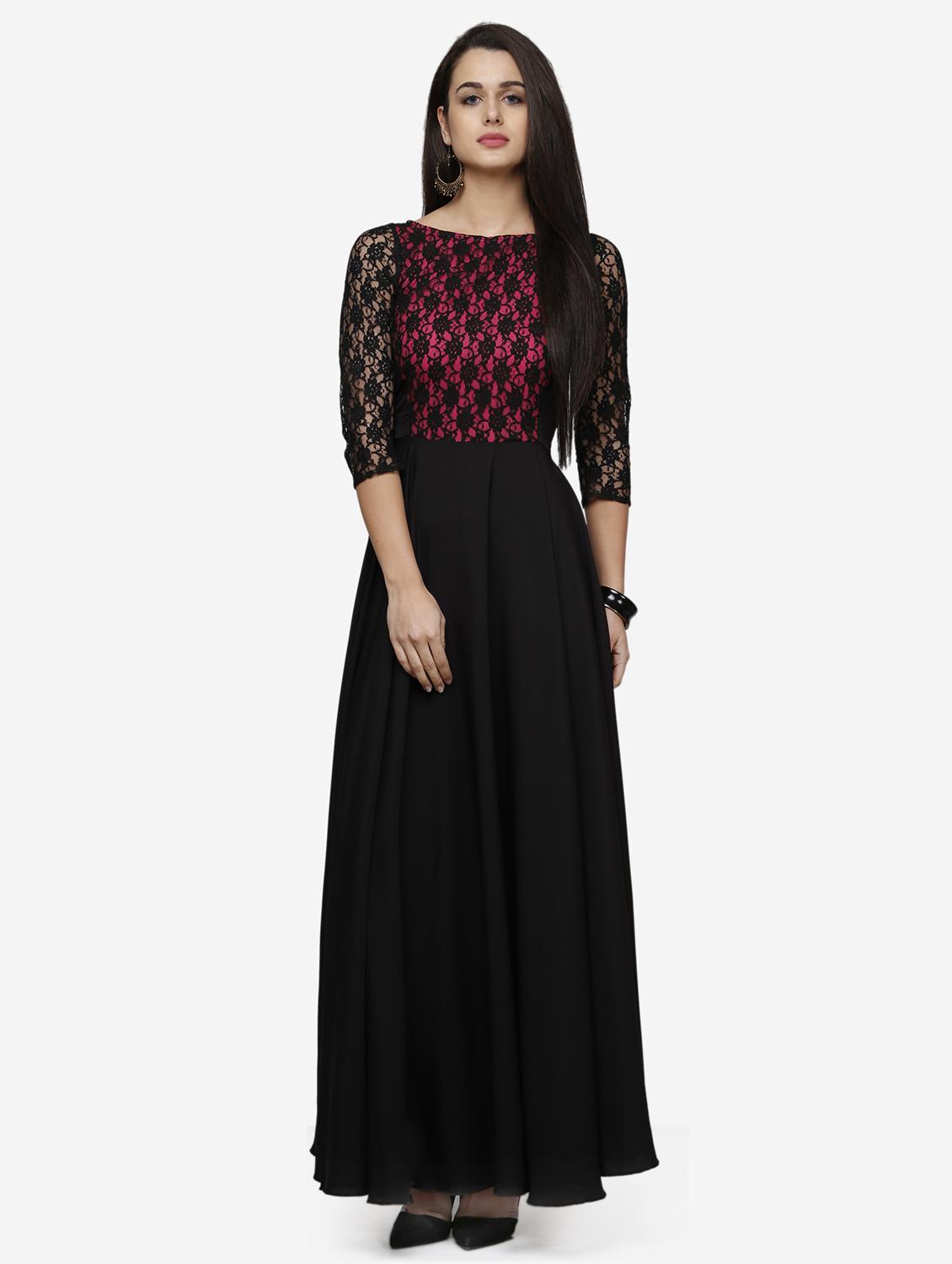 women solid boat neck lace fit & flared dress - 22068790 - Zoom Image - 0
