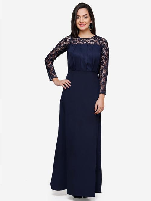 women solid long sleeve lace fit & flared dress - 22068793 -  Standard Image - 0