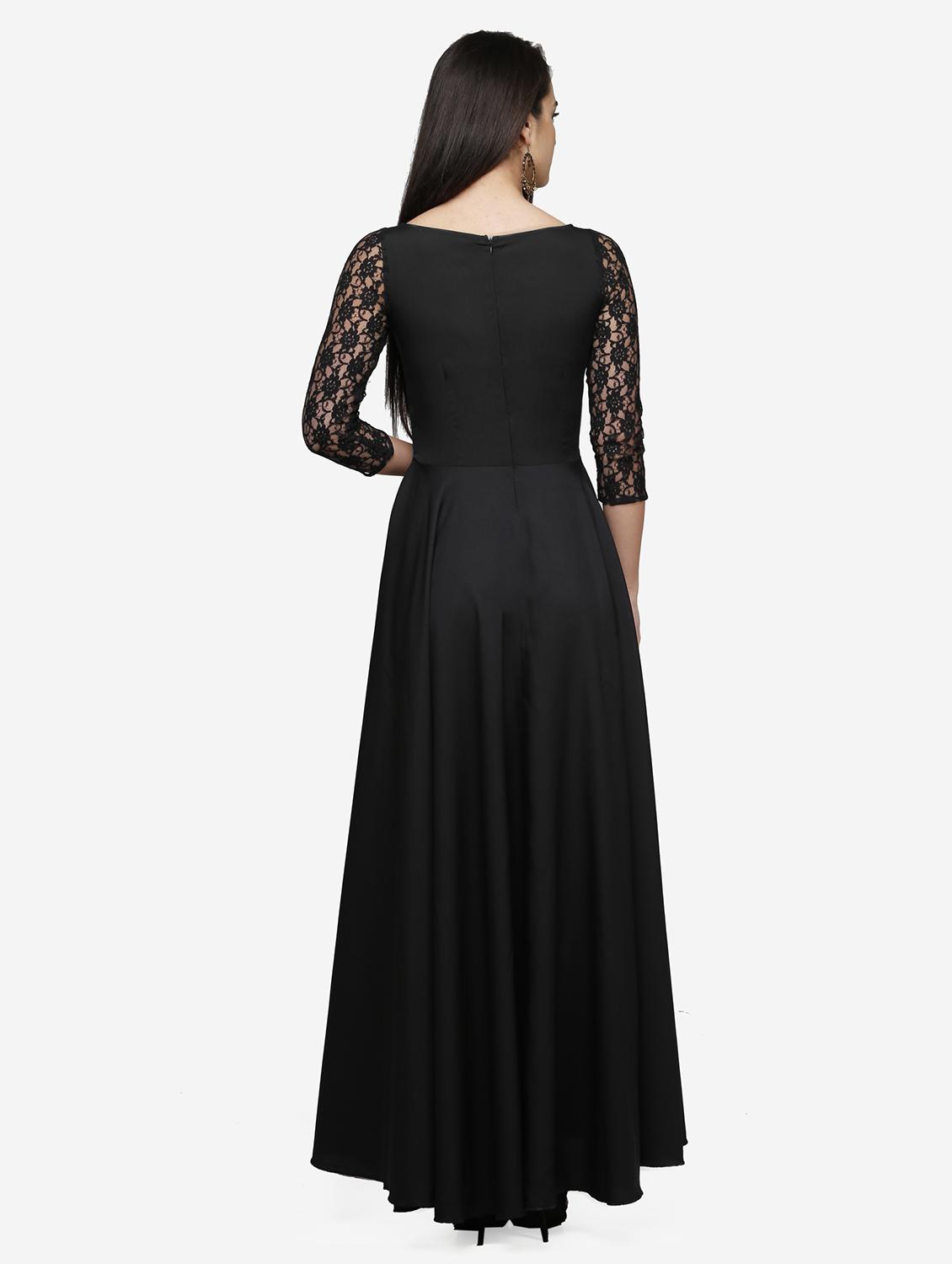 women solid boat neck lace fit & flared dress - 22068795 - Standard Image - 3