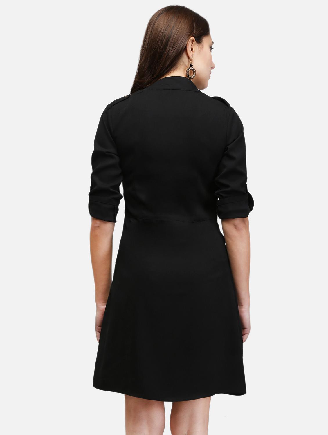 women black solid roll up sleeve wrap dress - 22068796 - Standard Image - 3