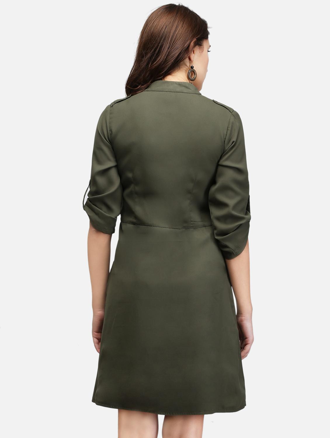 women olive solid roll up sleeve wrap dress - 22068797 - Standard Image - 3