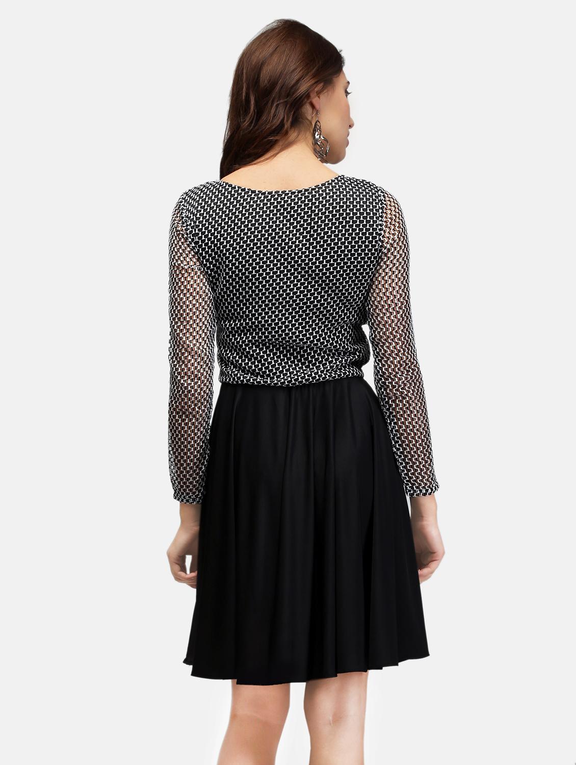 women black long sleeve lace fit & flare dress - 22068799 - Standard Image - 3