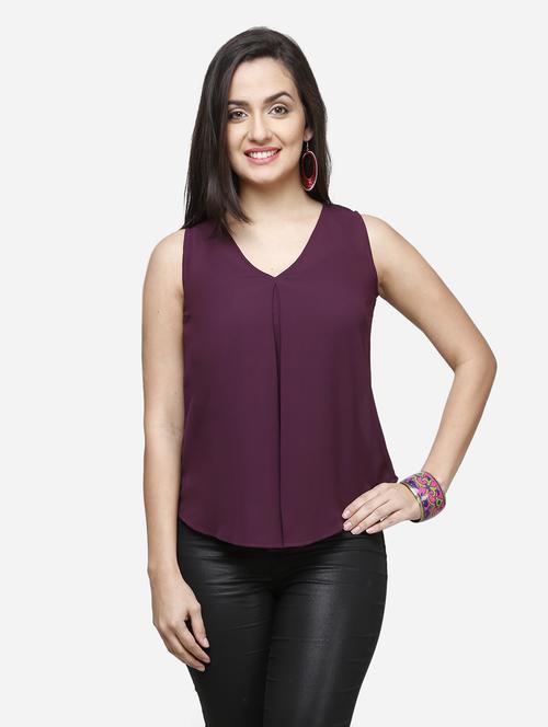 women purple solid sleeveless top - 22068801 -  Standard Image - 0